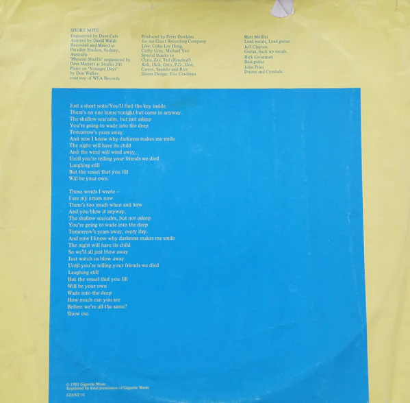 Matt Finish – Short Note (VG+/VG+) – LP, AU 1981 - Image 3