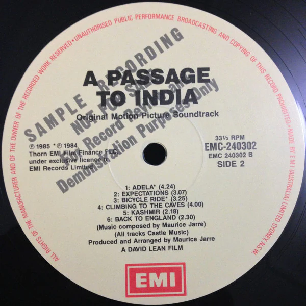 Maurice Jarre – A Passage To India (Original Motion Picture Soundtrack) (VG+/VG+) – LP, AU 1985 - Image 4