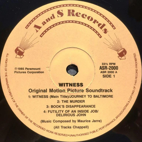 Maurice Jarre – Witness (Original Motion Picture Soundtrack) (E/VG+) – LP, AU 1985 - Image 3