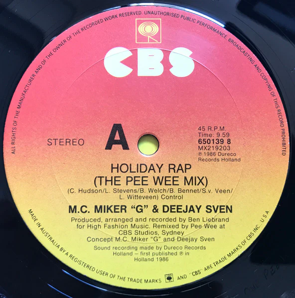 MC Miker G. & DJ Sven – Holiday Rap (The Pee Wee Mix) (VG/VG+) – 12", AU 1987 - Image 3