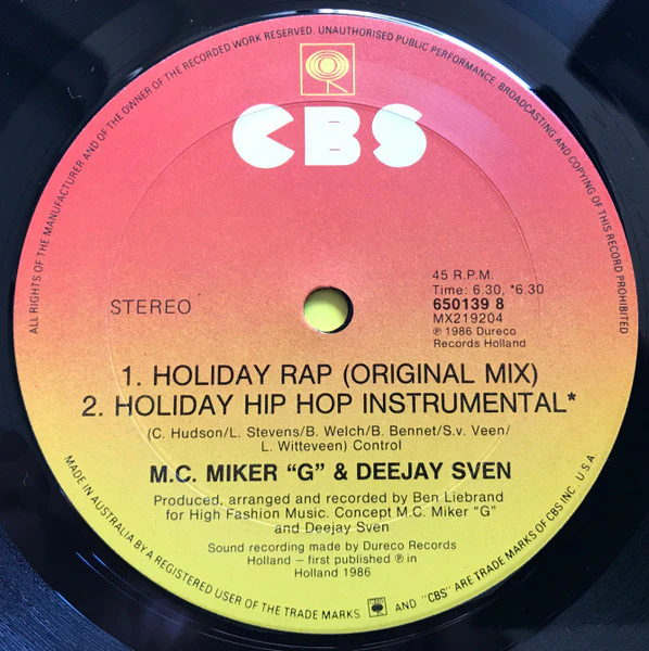 MC Miker G. & DJ Sven – Holiday Rap (The Pee Wee Mix) (VG/VG+) – 12", AU 1987 - Image 4