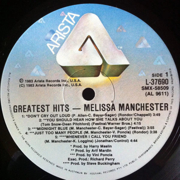 Melissa Manchester – Greatest Hits (VG+/VG) – LP, AU 1983 - Image 5