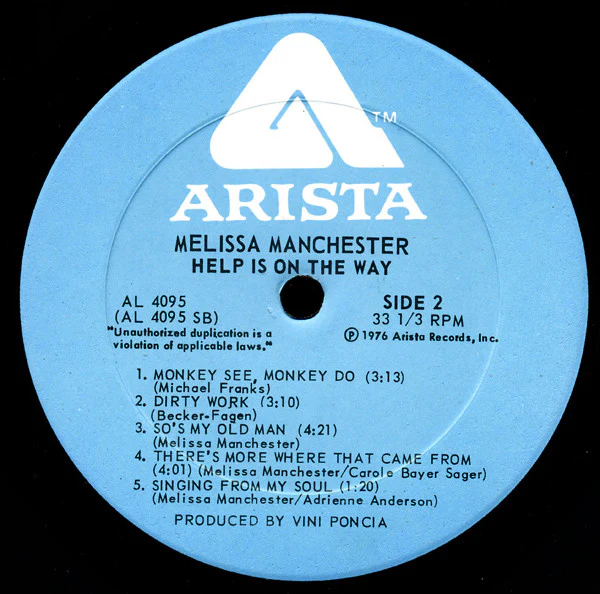 Melissa Manchester – Help Is On The Way (VG/VG+) – LP, US 1976 - Image 4