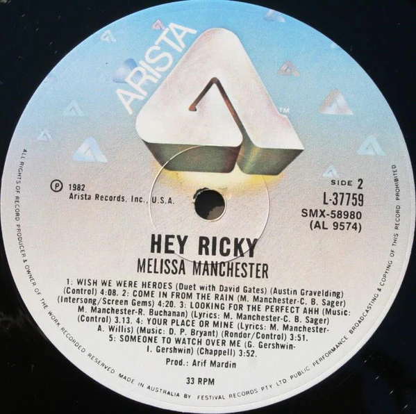 Melissa Manchester – Hey Ricky (VG+/VG+) – LP, AU 1982 - Image 4