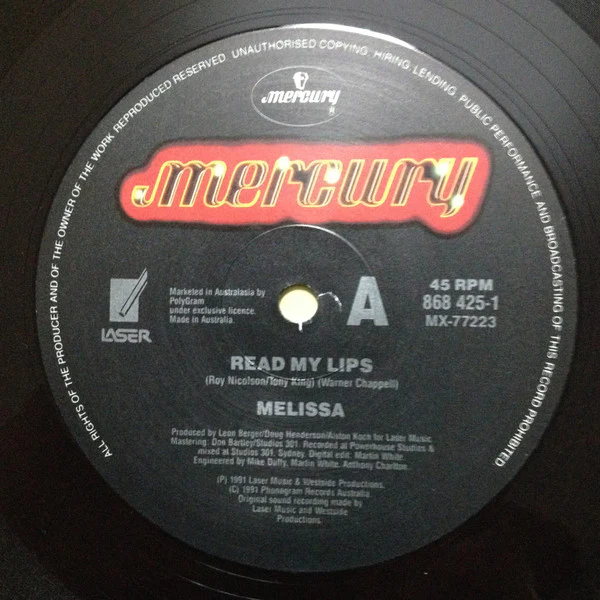 Melissa Tkautz – Read My Lips (VG+/VG) – 12", Australasia 1991 - Image 2
