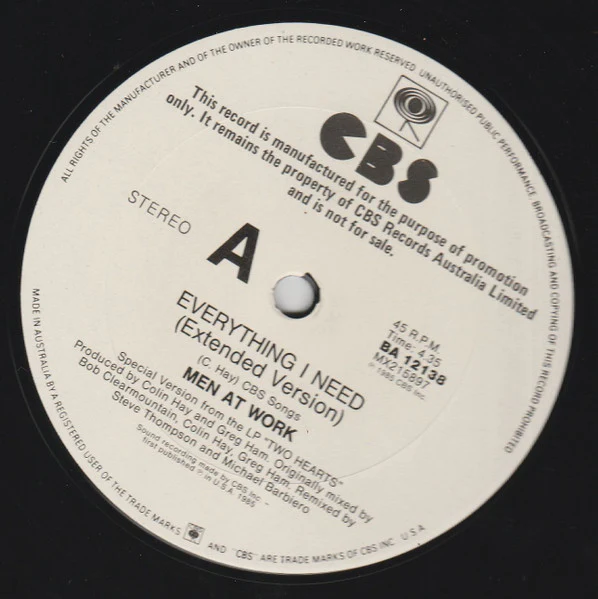 Men At Work – Everything I Need (E/E) – 12", AU 1985 - Image 3