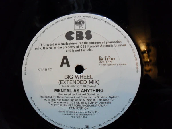 Mental As Anything – Big Wheel (VG+/VG+) – 12", AU 1984