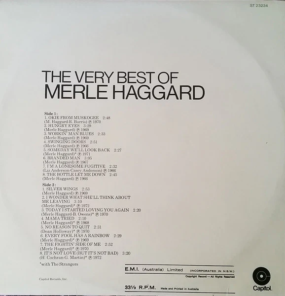 Merle Haggard – The Very Best of Merle Haggard (VG+/VG+) – LP, AU - Image 2