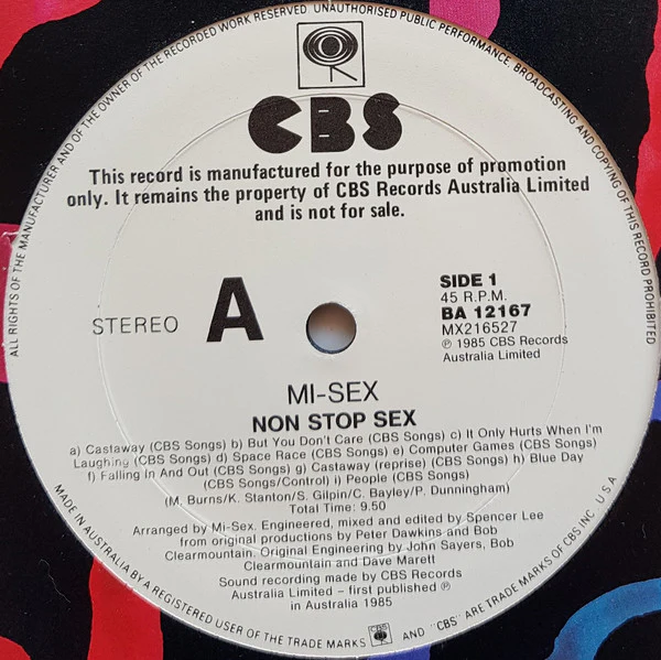 Mi-Sex – Non-Stop Sex (E/VG+) – 12", AU 1985 - Image 2