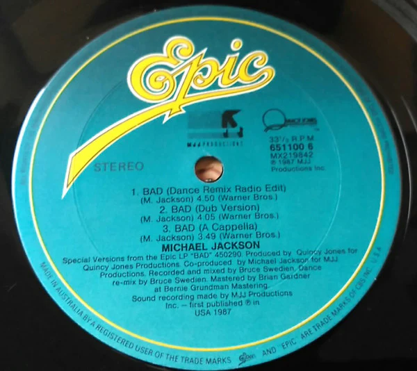 Michael Jackson – Bad (E/VG+) – 12", AU 1987 - Image 4