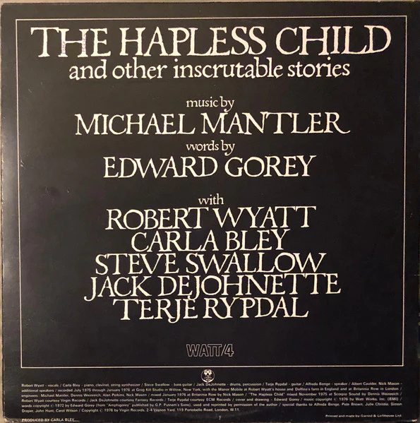 Michael Mantler, Edward Gorey – The Hapless Child And Other Inscrutable Stories (VG+/VG) – LP, UK 1976 - Image 2