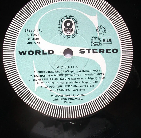 Michael Rabin, Leon Pommers – Mosaics (VG+/VG+) – LP, AU 1962 - Image 4