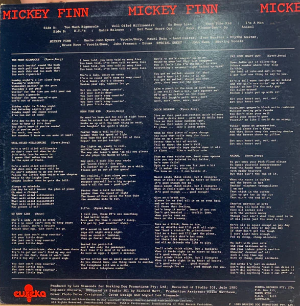 Mickey Finn – Mickey Finn (VG+/VG+) – LP, AU 1980 - Image 2