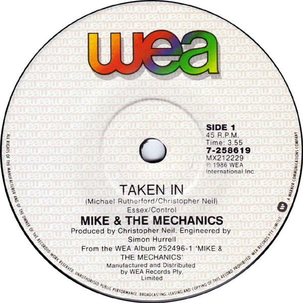 Mike & The Mechanics – Taken In (VG+/VG+) – 7", AU 1986 - Image 3