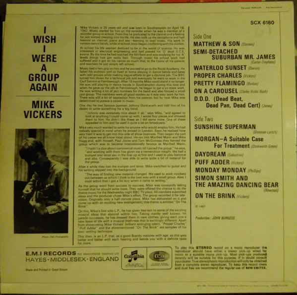 Mike Vickers – I Wish I Were A Group Again (VG/VG) – LP, UK 1967 - Image 2