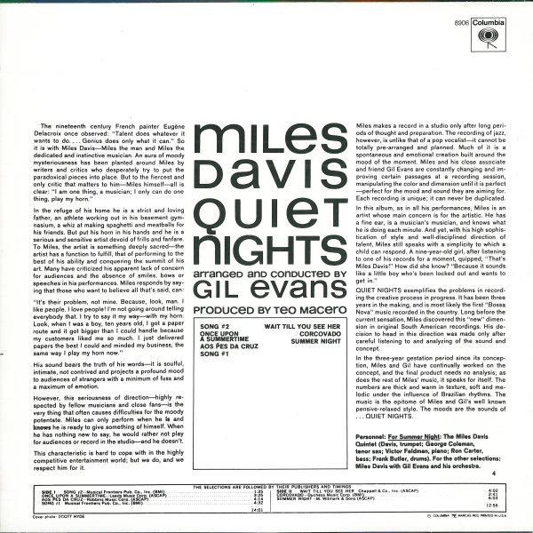 Miles Davis – Quiet Nights (VG+/VG+) – LP, US 1977 - Image 2