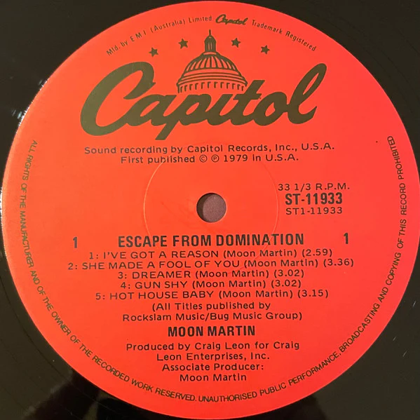 Moon Martin – Escape From Domination (VG+/VG) – LP, AU 1979 - Image 3