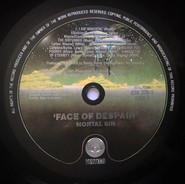 Mortal Sin – Face Of Despair (VG/VG+) – LP, Australasia 1989 - Image 3