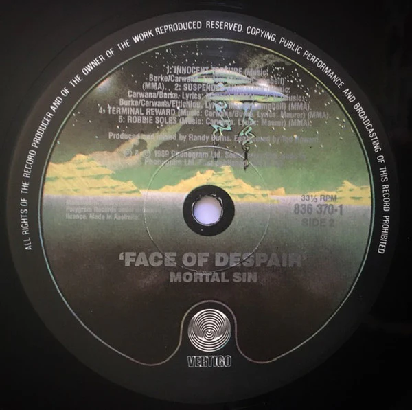 Mortal Sin – Face Of Despair (VG/VG+) – LP, Australasia 1989 - Image 4