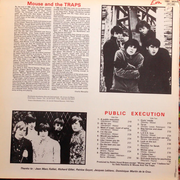Mouse & The Traps – Public Execution (VG+/VG+) – LP, FR 1982 - Image 2