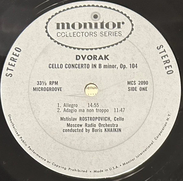 Mstislav Rostropovich, Antonín Dvořák, Camille Saint-Saëns, Большой Симфонический Оркестр Всесоюзного Радио, Boris Khaikin, Григорий Столяров – Rostropovich Plays Dvorak & Saint-Saens / Concerti For Cello And Orchestra (G+/VG) – LP, US 1966 - Image 3