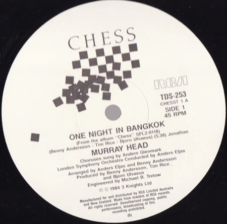 Murray Head – One Night In Bangkok (VG+/VG+) – 12", AU 1984 - Image 2