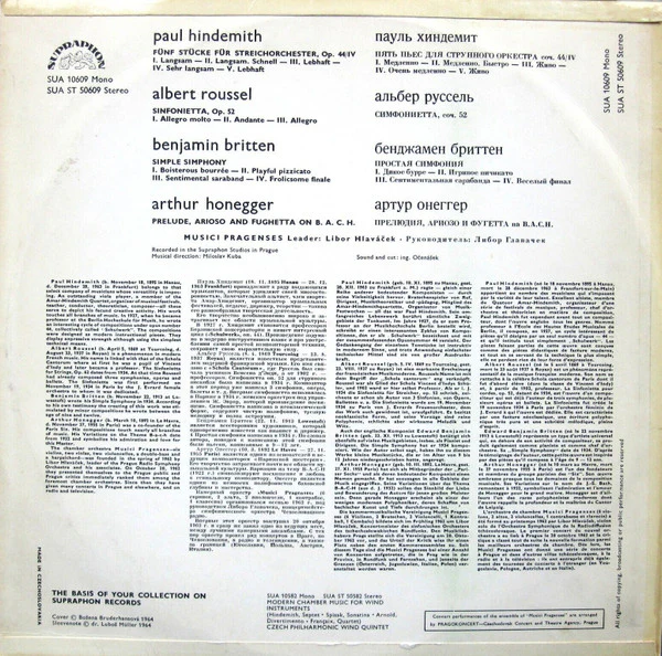 Musici Pragenses – Music For Chamber Orchestra (VG+/VG) – LP, Czechoslovakia 1966 - Image 2