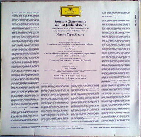 Narciso Yepes – Spanische Gitarrenmusik Aus Fünf Jahrhunderten, Vol. 1 (E/E) – LP, DE - Image 2