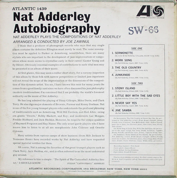 Nat Adderley – Autobiography (VG/VG+) – LP, US 1965 - Image 2