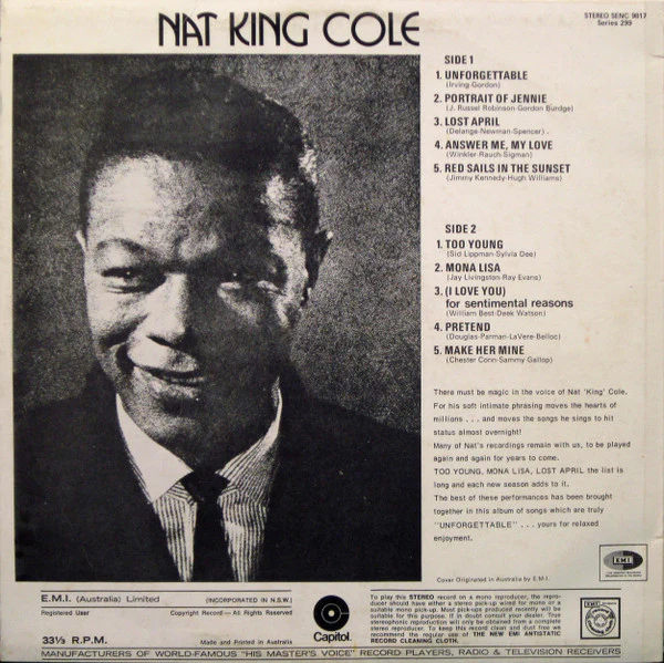 Nat King Cole – Unforgettable (VG/VG+) – LP, AU 1972 - Image 2