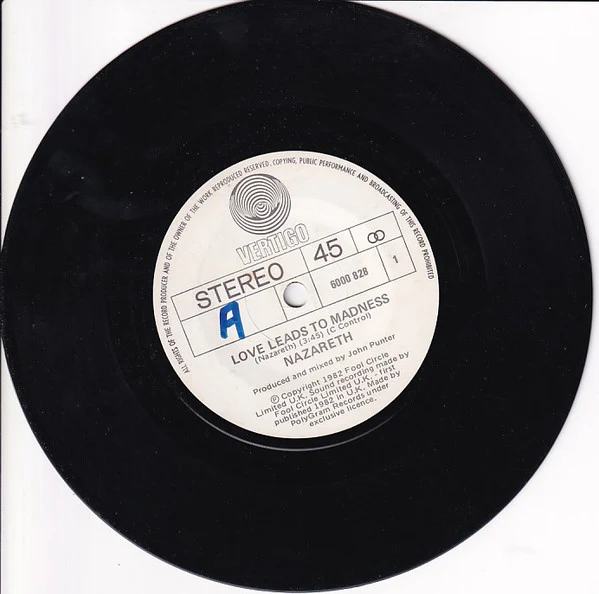 Nazareth – Love Leads To Madness / Take The Rap (VG/Generic) – 7", AU 1982