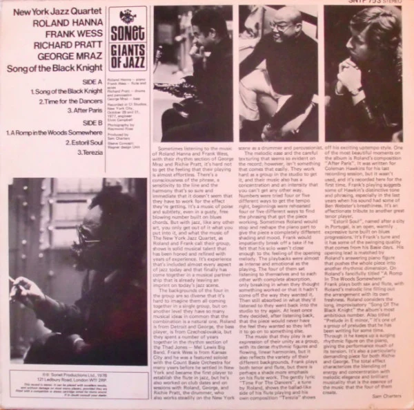 New York Jazz Quartet – Song Of The Black Knight (VG+/VG+) – LP, UK 1978 - Image 2