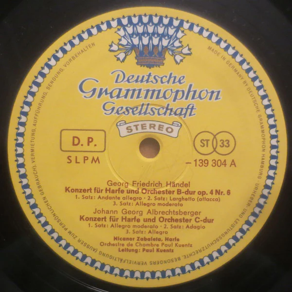 Nicanor Zabaleta, Maurice Ravel, Claude Debussy, Georg Friedrich Händel, Johann Georg Albrechtsberger, Orchestre De Chambre Paul Kuentz, Paul Kuentz – Werke Für Harfe Und Orchester (VG+/E) – LP, DE 1967 - Image 3