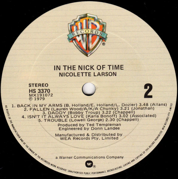 Nicolette Larson – In The Nick Of Time (E/VG+) – LP, AU 1979 - Image 4