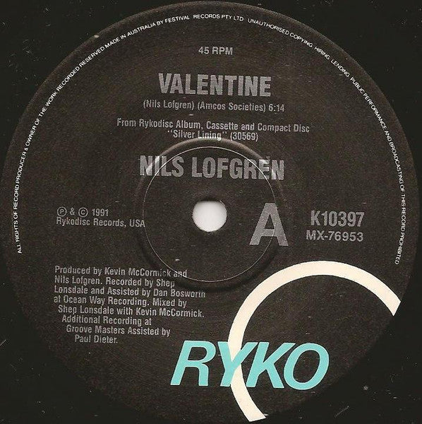 Nils Lofgren – Valentine (VG+/VG+) – 7", AU 1991 - Image 3