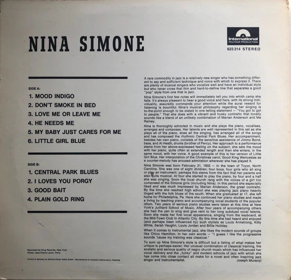 Nina Simone – Nina Simone (VG+/VG+) – LP, DE 1966 - Image 2