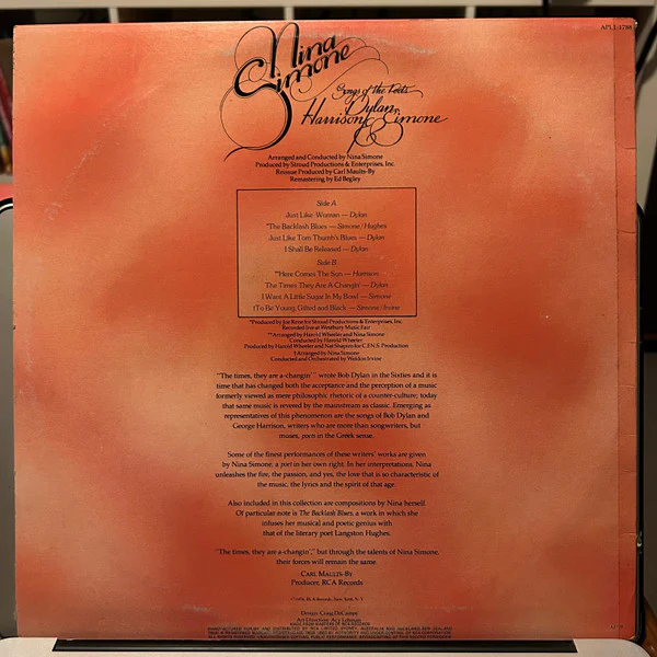 Nina Simone – Songs Of The Poets : Dylan, Harrison & Simone (VG+/VG) – LP, AU 1976 - Image 2