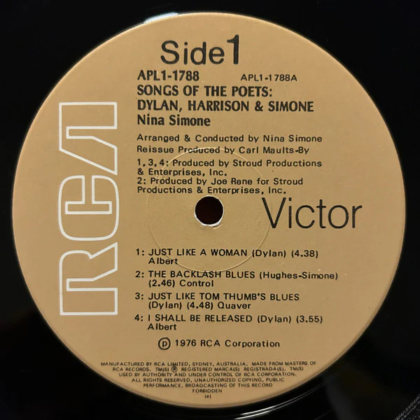 Nina Simone – Songs Of The Poets : Dylan, Harrison & Simone (VG+/VG) – LP, AU 1976 - Image 3