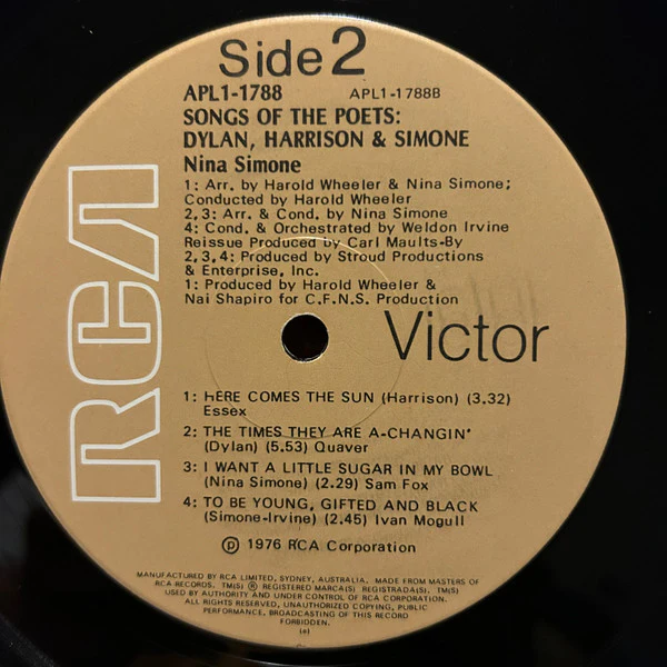Nina Simone – Songs Of The Poets : Dylan, Harrison & Simone (VG+/VG) – LP, AU 1976 - Image 4