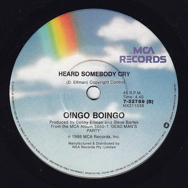 Oingo Boingo – Stay (VG+/Generic) – 7", AU 1986 - Image 2