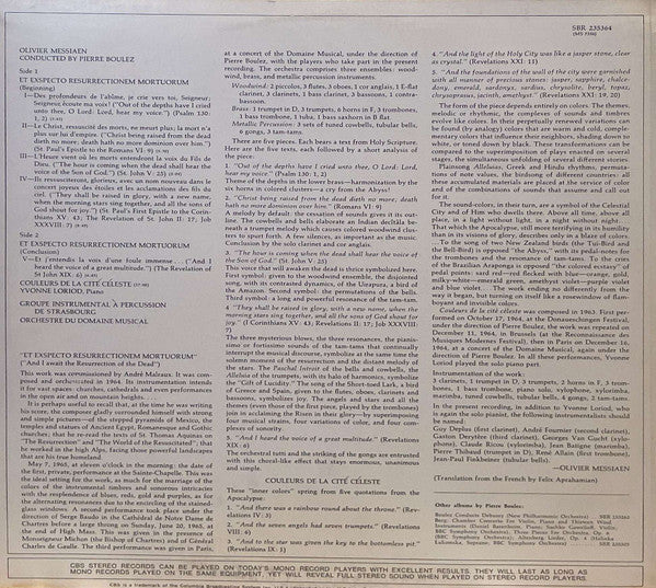 Olivier Messiaen, Pierre Boulez – Et Exspecto Resurrectionem Mortuorum / Couleurs De La Cité Céleste (E/E) – LP, AU 1966 - Image 2