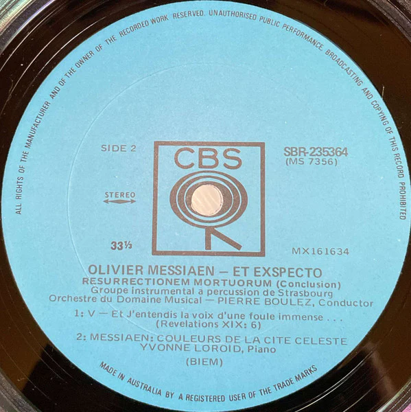 Olivier Messiaen, Pierre Boulez – Et Exspecto Resurrectionem Mortuorum / Couleurs De La Cité Céleste (E/E) – LP, AU 1966 - Image 4