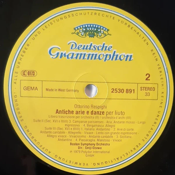 Ottorino Respighi, Boston Symphony Orchestra, Seiji Ozawa – Antiche Arie E Danze = Ancient Airs And Dances (VG+/VG+) – LP, DE 1979 - Image 4