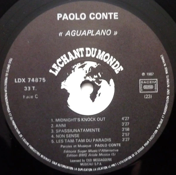 Paolo Conte – Aguaplano (VG+/VG+) – 2xLP, FR 1987 - Image 5