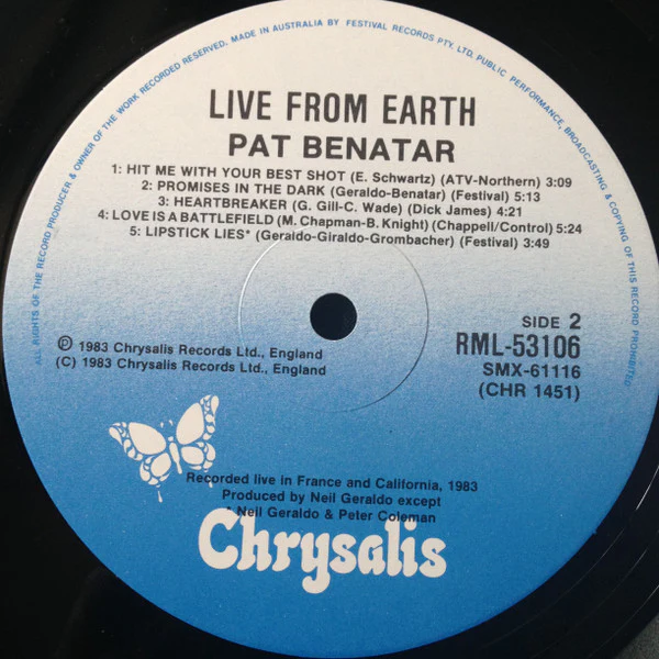 Pat Benatar – Live From Earth (VG+/VG+) – LP, AU 1983 - Image 4