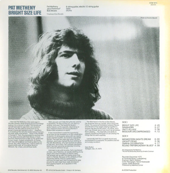 Pat Metheny – Bright Size Life (VG+/VG) – LP, DE 1976 - Image 2