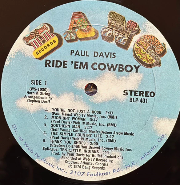 Paul Davis – Ride 'Em Cowboy (VG/VG+) – LP, US 1974 - Image 4
