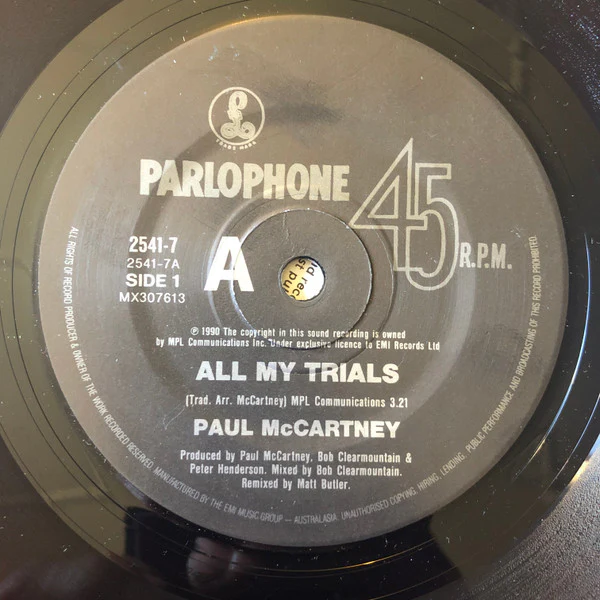 Paul McCartney – All My Trials (E/Generic) – 7", AU 1990