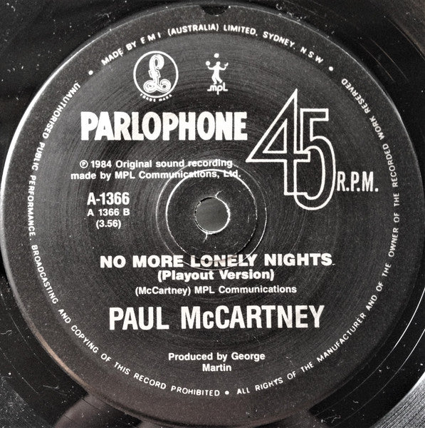 Paul McCartney – No More Lonely Nights (E/Generic) – 7", AU 1984 - Image 2