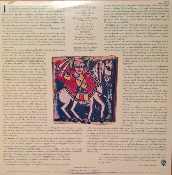 Paul Simon – Graceland (VG/VG+) – LP, AU 1986 - Image 2